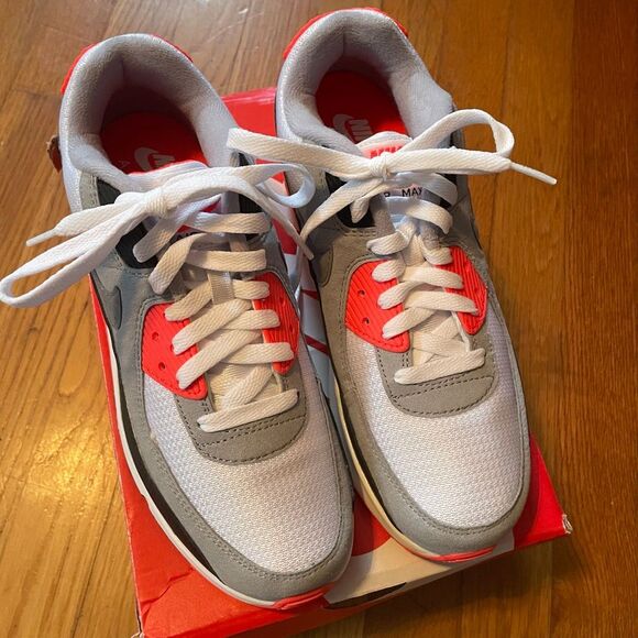 NIKE | air max 90 qs (gs) white/black-cool grey 6.5 youth NEW WITH BOX - Picture 3 of 10